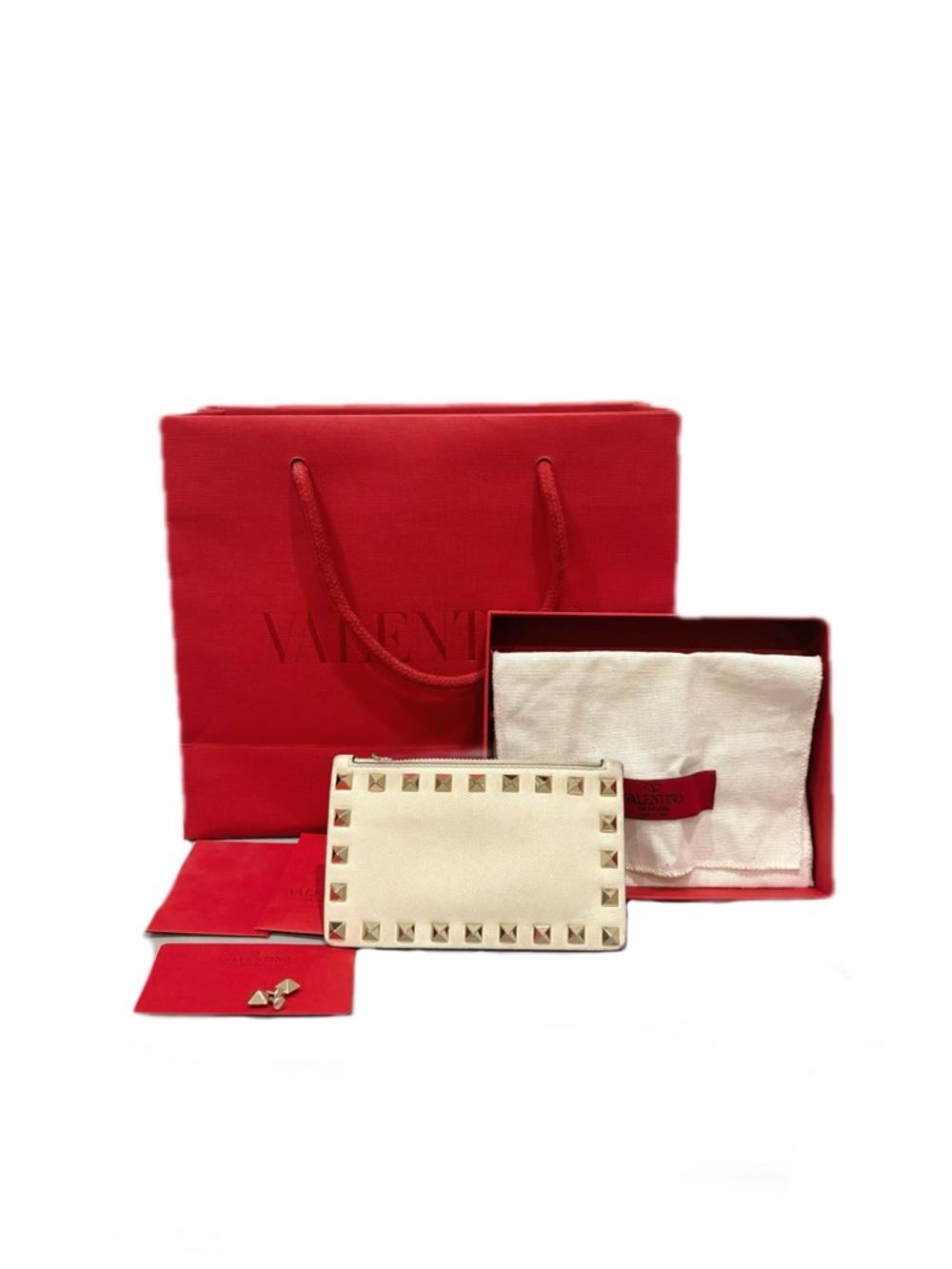 Valentino Garavani Rockstud Zip Card Holder Light Ivory